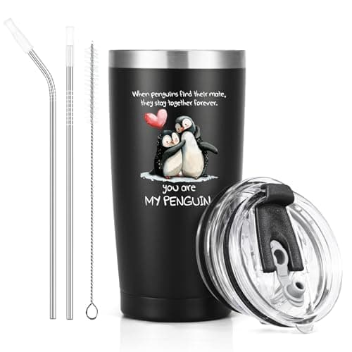 Livole You Are My Penguin 20oz Double Walled Insulated Travel Mug, 600ml, Black, Stainless Steel, Valentine Gifts for Him, Boyfriend, Husband