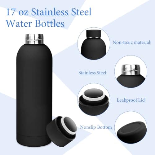 10 Pack Insulated Water Bottles, 17oz Stainless Steel Tumblers Bulk, Black — view 3