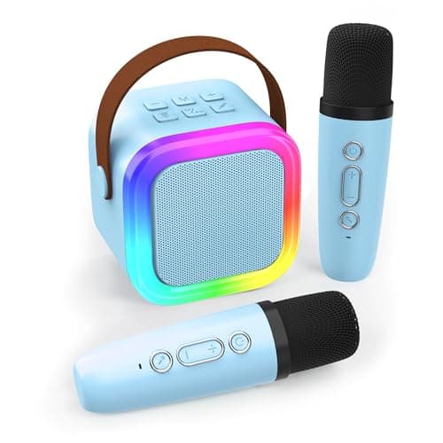 Koolcover Mini Karaoke Machine for Kids Adults, Portable Bluetooth Speaker with 2 Wireless Microphones,Toys Birthday Gifts for Girls Ages 4, 5, 6, 7, 8,9,10+ Family Home Party (Blue)