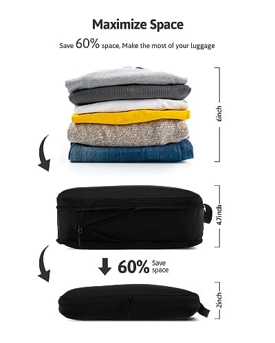 OrgaWise Extra Large Compression Packing Organiser 5/6 Set Cube Suitcase Storage Organizer Bag Expandable Packing Divider Pouch for Packing (Black 5set) — view 4