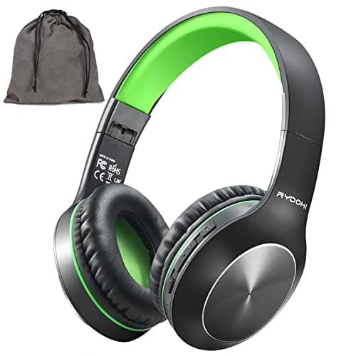 Rydohi Bluetooth Headphones Over Ear, 68H Playtime and 3 EQ Music Modes Wireless Headphones with Microphone/Deep Bass, HiFi Stereo Foldable Lightweight Headset for PC Home Travel Office (BLACK-GREEN)