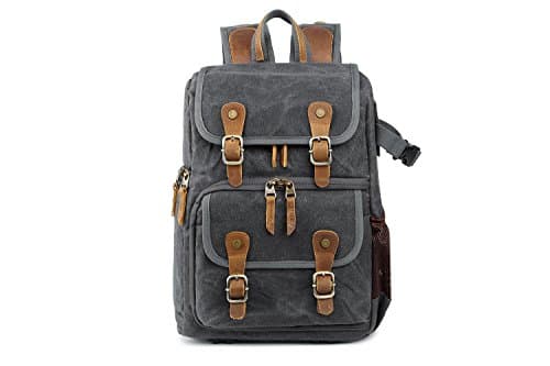 YuanWen DSLR Camera Canvas Backpack Large Capacity Front Open Waterproof Anti-shock SLR/DSLR Camera Rucksack Camera Travel Bag Professional Camera Bag Gray — view 2