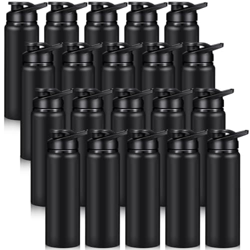 Potchen 20 Pack Aluminum Water Bottles with Snap Lid, Black, 25 oz