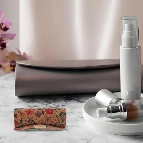 DEARMAMY Lipstick Case with Mirror Cork Lipstick Holder for Purse Portable Mini Organizer Floral Makeup Storage Box for Handbag Scratch Resistant Travel Accessory — view 4