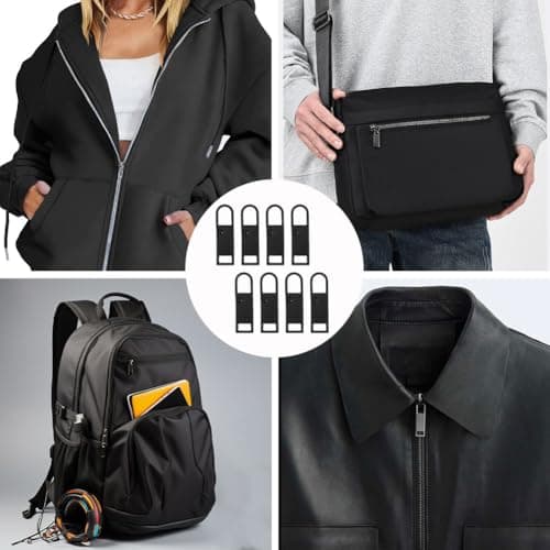 8PCS Metal Zipper Pulls, Replacement Zipper Pull Repair Kit Removable for Luggage Clothing Suitcase Purses Zippe-r (Black) — view 6