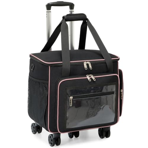 Amythe Rolling Teacher Tote Bag with 15.6" Laptop Compartment, 5 Wheels Craft Cart Organizer with Detachable Trolley, Laptop Briefcase for Women for Office,Work,Travel, Black