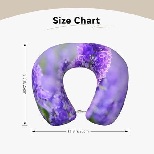 AUGUSTRUSH Memory Foam Neck Pillow - Travel Pillow With Adjustable Clasp, Removable Washable Cover For Airplane Office Car, Ergonomic Support Comfortable U-Shaped Pillow, Purple Lavender Flowers Print — view 4