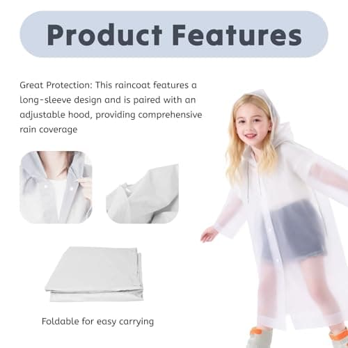 AropaeenGlowry 2pcs Kids Waterproof Rain Poncho with Hood & Sleeves - Reusable EVA Raincoat for Boys Girls, Camping & Travel, White — view 6