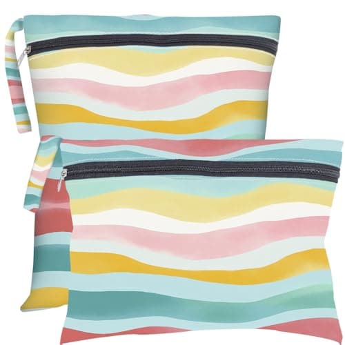 PRESSINART 2Pcs 2 Sizes Wet Dry Bag Rainbow Beach Wet Bags Stripe Pattern Polyester Waterproof Sandproof Reusable Storage Zipper Pouch for Friends Makeup Swimsuit Travel Dirty Diaper Clothes Gifts