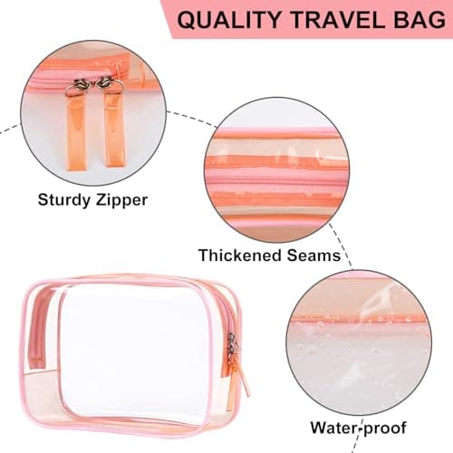 PLULON 2 Pack Travel Toiletry Bag, TSA Approved Toiletry Bag Clear Makeup Bag Quart Size Portable Cosmetic Bags Carry on Travel Accessories Bag for Women Men - Pink — view 3