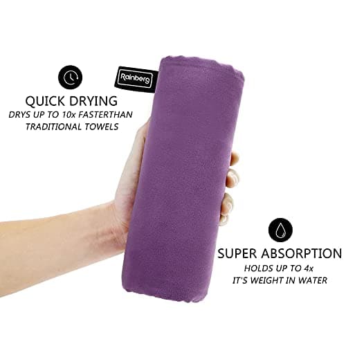 Rainberg Microfiber Towel (180x90cm), Large Gym Towel, Quick Dry Towel – Fast Drying, Super Absorbent, Ultra Compact, Lightweight, Great for Camping, Gym, Beach & Swimming (Purple) — view 4