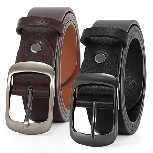 JASGOOD 2 Packs Women Faux Leather Belts for Jeans Fashion Ladies Waist Belt Black Coffee Small