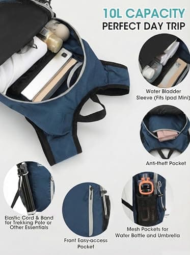 Foldable Small Hiking Backpack with 3 Strap Pockets – Lightweight 300D Spill-proof Daypack for Men Women – Packable Small Travel Backpack with Chest Strap & Trekking Pole Holder – Durable Outdoor Bag — view 4