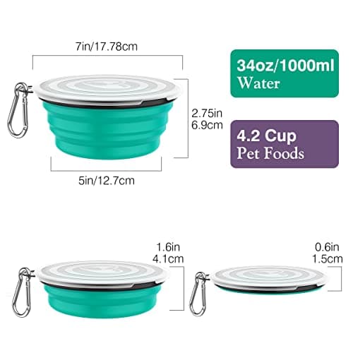 Pawaboo Collapsible Travel Dog Bowls 2 Pack with Lids & Carabiners Silicone — view 4