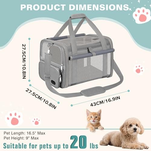 BTNEEU Soft Sided Cat Carrier Bag Airline Approved Large Pet Carrier Portable Dog Carrier Ventilated Foldable Pet Travel Carriers Bag For Cats/Small Dog With Shoulder Strap & Washable Mat (Grey) — view 2