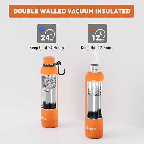 Exllena Metal Water Bottles with Water Bottle Buckle, Double Wall Vacuum Insulated Water Bottles 12 Hrs Hot/24 Hrs Cold, 750ml Stainless Steel Water Bottle BPA Free (Orange) — view 4