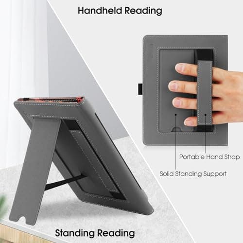 HGWALP Universal Case for 6" eReaders, Folio Leather Stand Cover with Handstrap Compatible with All 6 inch Kindle Paperwhite/Kobo/Tolino/Pocketook/Sony E-Book Reader-Library — view 3