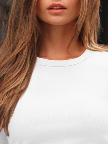 LILLUSORY Womens Long Sleeve Tops UK Ribbed Slim Fit T Shirts White M — view 6