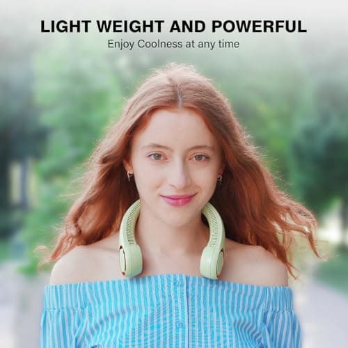 Morelax Neck Fan, Portable Neck Fan,Hands Free Bladeless Mini Fan with 360°Cooling Airflow, 3 Speeds Adjustable,Ultra Quiet Wearable, Suitable for Indoor Outdoor Travel Sports (Green) — view 5