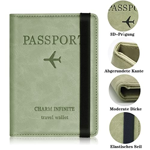 Toctax Passport Holder Cover, PU Leather RFID Travel Wallet Case Organiser Accessories, UK Passport Cover for Passport, Business Cards, Credit Cards, Boarding Passes (Green) — view 4