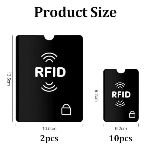 RFID Card Holder, 10 Pack RFID Blocking Sleeves for Credit Cards & 2 Pack Passport Protector Sleeves, Anti-Theft Signal Blocker Security Protection for Cards, Passport, Travel, Men and Women - Black — view 2