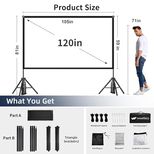 Wootfairy 120 inch Projector Screen with Stand and Carry Bag — view 2
