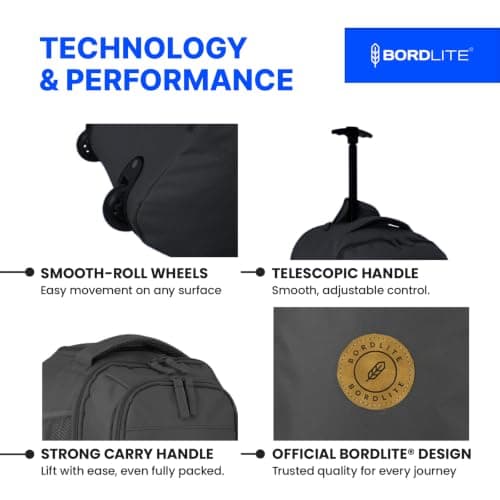Bordlite Ryanair Cabin Approved Wheeled Backpack 40x25x20cm – 2 in 1 Lightweight Trolley Bag & Rucksack on Wheels (20L) Underseat Hand Luggage for Travel, Business, Weekend Trips - Black — view 3