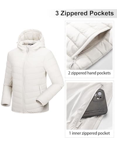 Outdoor Ventures Women's Winter Lightweight Puffer Jacket with Hood, Warm, Short, Packable, Quilted, Transitional, Padded Jacket for Ladies, Lined for Hiking, Travel Cream XS — view 5