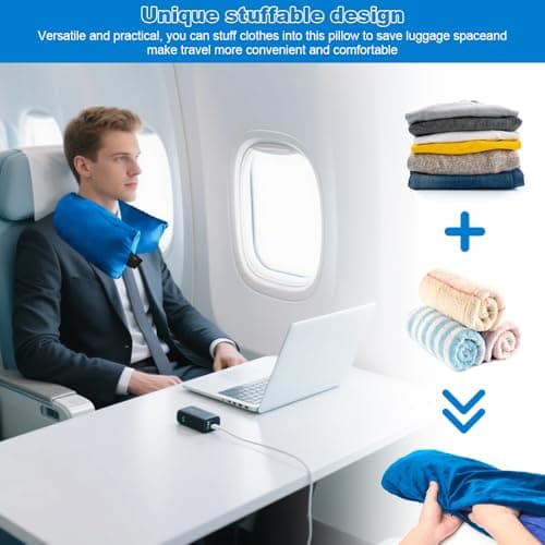 Stuffable Neck Pillow for Travel, Waterproof Travel Neck Pillows (Blue) — view 6