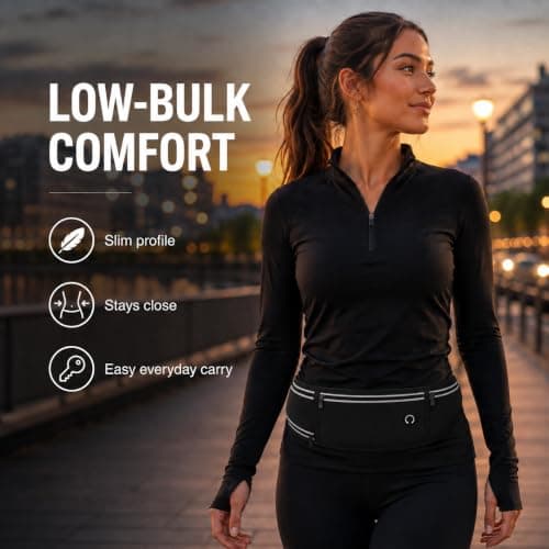 Qoibraze Running Belt with Water Bottle, Phone Holder, 3 Pockets, Black — view 3