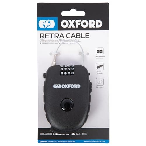 Oxford Products LK112 Retra 4-Digit Combination Lock Retractable Bike, Ski, Snowboard, Stroller, Motorbike Helmet etc, Black, 120cm Cable — view 2