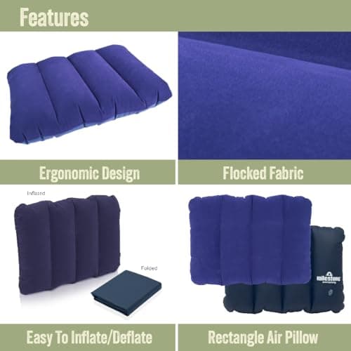 Milestone Camping 88070 Inflatable Pillow / Camping & Travel Pillow / Waterproof Flocked Surface / Easy Inflate & Deflate / Lightweight & Compact / 53cm x 26xcm Inflated Size,Blue — view 4