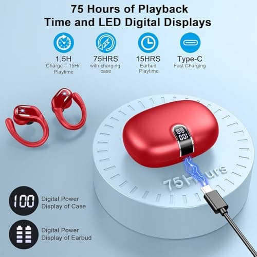 Ordtop Wireless Earbuds,Wireless Headphones Running 75H Headphone for Sport — view 4