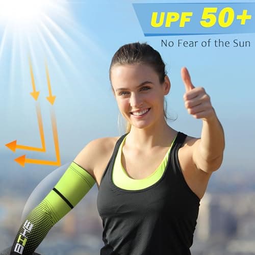 beister 1 Pair Compression Athlete Arm Sleeves for Women and Men, UV Protective Cooling Sports Sleeves for Arthritis, Lymphedema, Basketball, Football, Cycling, Outdoor Activities, L, Green — view 3