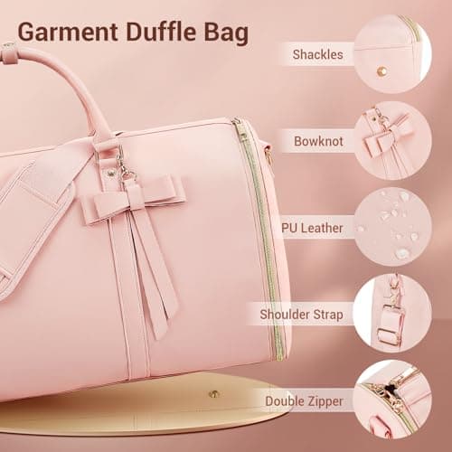 Garment Bags for Travel, Convertible Suit Travel Bag for Women, Stylish Carry On Garment Bag with Toiletry Pocket, Shoulder Strap and Shoes Compartment, 2 in 1 Foldable PU Leather Duffle Bag, Pink — view 3