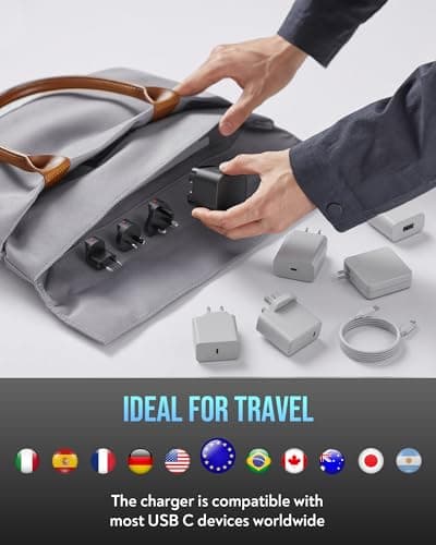 65W Retractable Travel USB C Charger, 3-Ports Foldable Travel Adapter Plug Converter with UK/EU/AU Plugs, Fast Charging for Laptop, for Macbook Pro/Air, for iPhone 17/16/15 series, iPad Pro/Air, Black — view 3