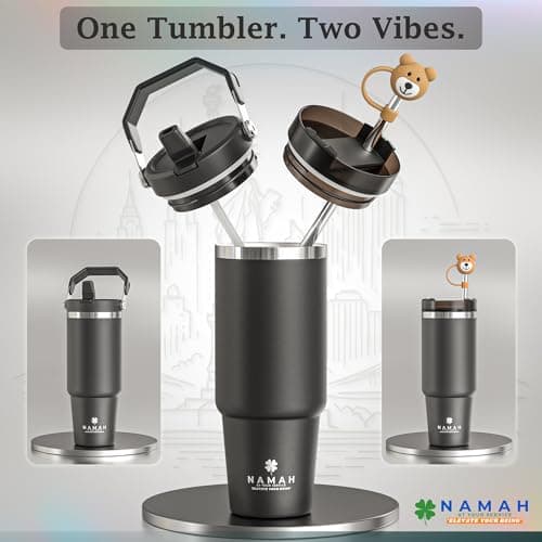 Namah® 890ML Stainless Steel Insulated Water Bottle with Straw, Double Wall Vacuum Insulated Travel Mug, Reusable Hot & Cold Drinks Bottle for Office, Gym, Travel, Hiking & Everyday Hydration — view 3
