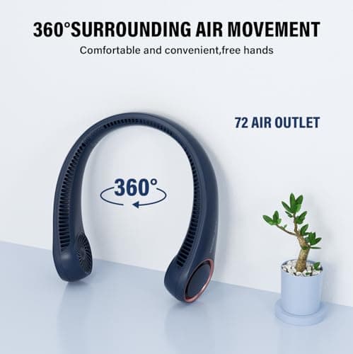 Morelax Neck Fan, Portable Neck Fan,Hands Free Bladeless Mini Fan with 360°Cooling Airflow, 3 Speeds Adjustable,Ultra Quiet Wearable, Suitable for Indoor Outdoor Travel Sports (Blue) — view 2