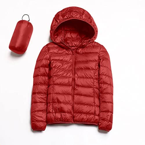 Womens Winter Lightweight Puffer Jacket with Hood Warm Short Packable Women Quilted Jacket Transitional Padded Down Jacket for Ladies Lined for Hiking Travel Plus Size Thin Jacket Down Red — view 4