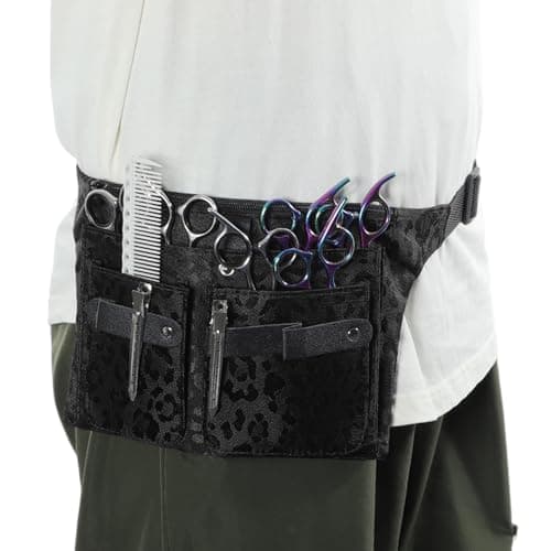 VOCOSTE Hairdresser Scissor Bag, Barber Canvas Waist Pouch, Professional Hairdressing Tools Storage Holsters with Waist Belt, Leopard Black — view 2