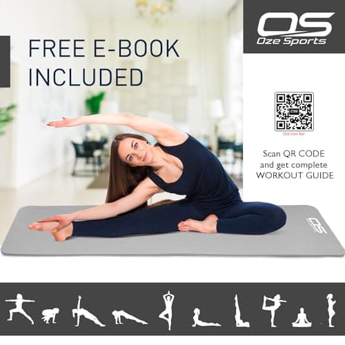 OZE SPORTS Yoga Mat, NBR Foam, Extra Thick, Non-Slip, High Density, Large, for Pilates, Gymnastics, HiiT and Fitness, with Carry Strap (Grey) — view 5