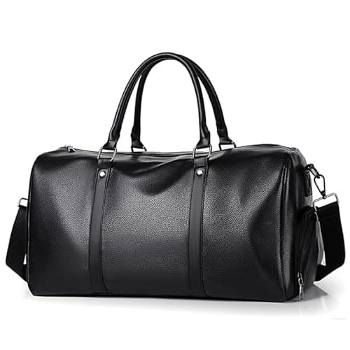 Lumavox Cabin Bag 40x20x25 Underseat Travel Duffel Bag,Leather Hand Luggage Bag Overnight Weekend Man Bag for Men with Shoe Compartment,Black