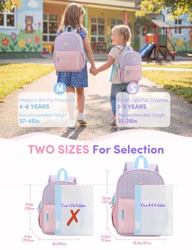 VASCHY Toddler Girls Backpack, Kids' Small Lightweight Quilted School Bag Color-blocked Bookbag for Kindergarten Children Light Purple Pink — view 2