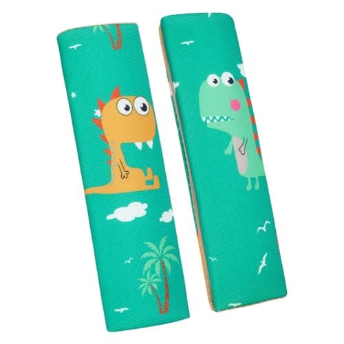 URAQT Car Seat Belt Pads, 2PCS Universal Car Seatbelt Adjuster for Kids, Multifunctional Seat Belt Protectors, Seat Belt Covers with Cartoon Pattern Fit Baby Toddler Kid Adult (Dinosaur)