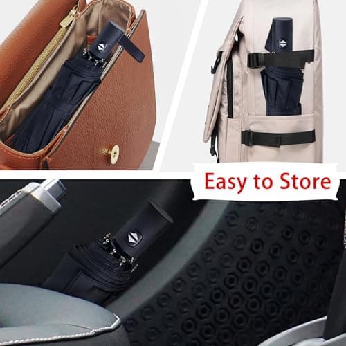 NPCQUN Travel Essentials Umbrella Windproof Compact Collapsible Light, Automatic, Strong and Portable, Wind Resistant, Folding Small Umbrella for Rain, Brown, 8 Ribs & 42 INCH, Compact — view 4