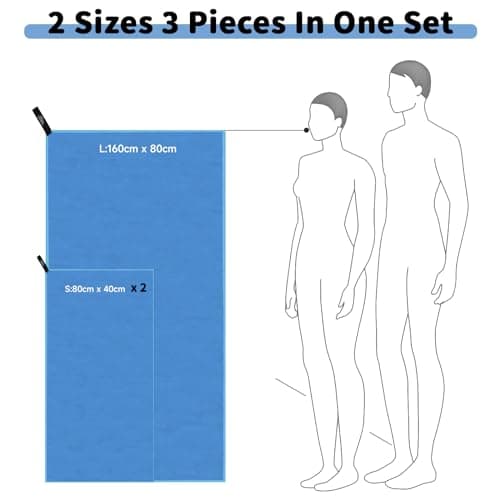 Pameil Microfiber Towel Set 3-Pack Quick Dry Travel Gym (Light blue) — view 3