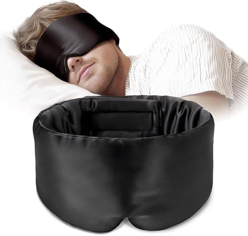 Topnma 100% Mulberry Silk Sleep Mask, Large Blackout for Side Sleeper Black