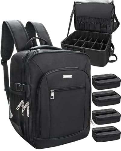 Relavel Makeup Backpack Makeup Artist Bag Professional Extra Large Cosmetic Bag Travel Train Case Storage Organizer Double-Layer Large Capacity Cosmetic Case with 4 Pouch(Black)