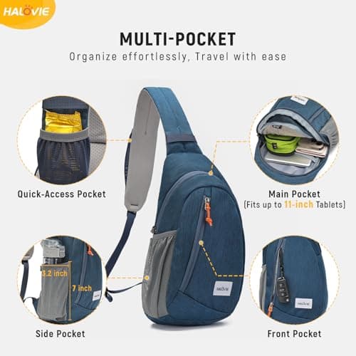 HALOVIE Anti Theft Sling Bag RFID Crossbody Bag Travel Sling Backpack Lightweight Shoulder Chest Bag for Hiking Walking — view 3