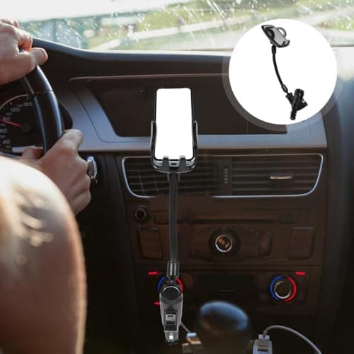 Gadpiparty Dual Usb Port Car Charger Phone Holder Mount with Cigarette Lighter Socket Compatible with 3 to 6.5 Inch Phones Dashboard Mount for Navigation and Charging — view 3
